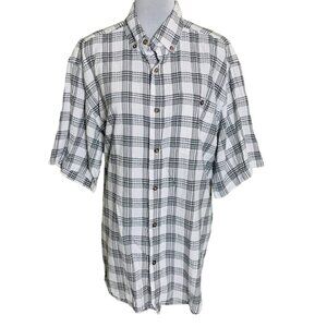 Fieldn Forest Seersucker Plaid Shirt Sz XL VTG Short Sleeves Casual Crisp Button